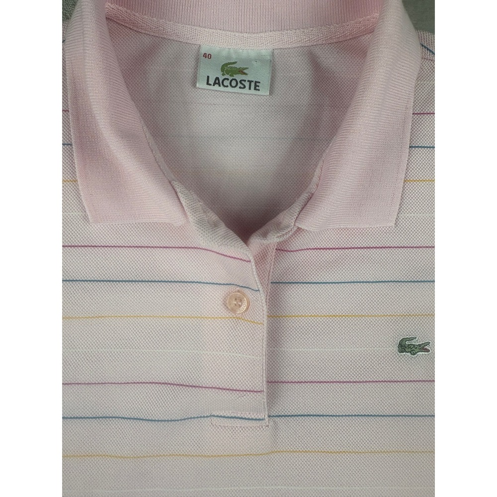 Lacoste Pink Striped Polo Top - Picture 2 of 7